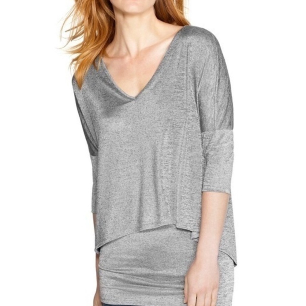 White House Black Market women’s SILVER V-Neck Double Layer Tunic Small NWT